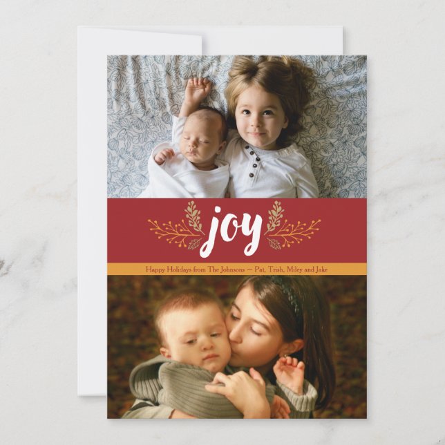 Elegant Rustic Joy Holiday 2-Photo Card (Front)