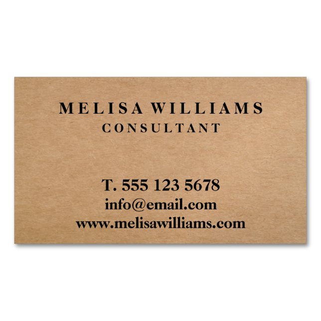 Elegant Rustic Kraft Magnetic Business Card (Front)