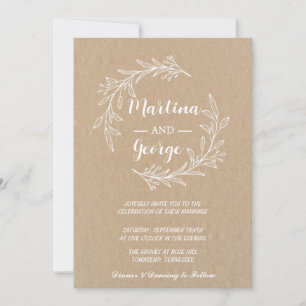  Elegant Rustic kraft Minimal Leaf wedding Invitation