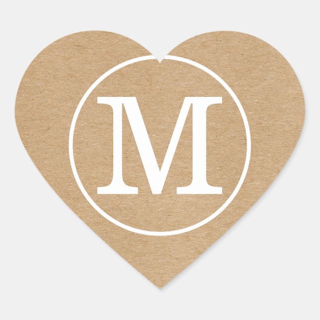 Elegant Rustic Kraft Monogram Heart Sticker (Front)