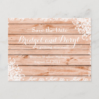 Elegant Rustic Lace and Wood Save-the-Date Wedding Announcement Postcard