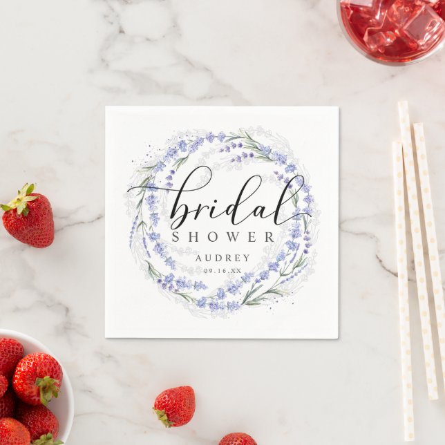 Elegant Rustic Lavender Wreath Bridal Shower Napkin (Insitu)