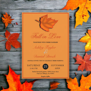 Elegant Rustic Leaves Burnt Orange Fall Wedding Invitation