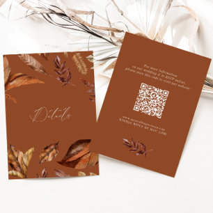 Elegant Rustic Leaves QR code Wedding Terracotta Enclosure Card