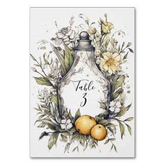 Elegant Rustic Lemon Foliage Wedding Table Number 