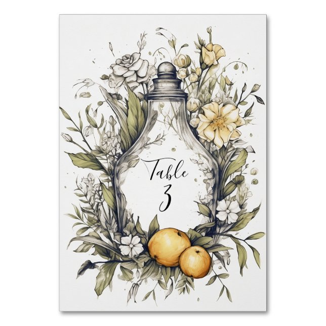 Elegant Rustic Lemon Foliage Wedding Table Number  (Front)