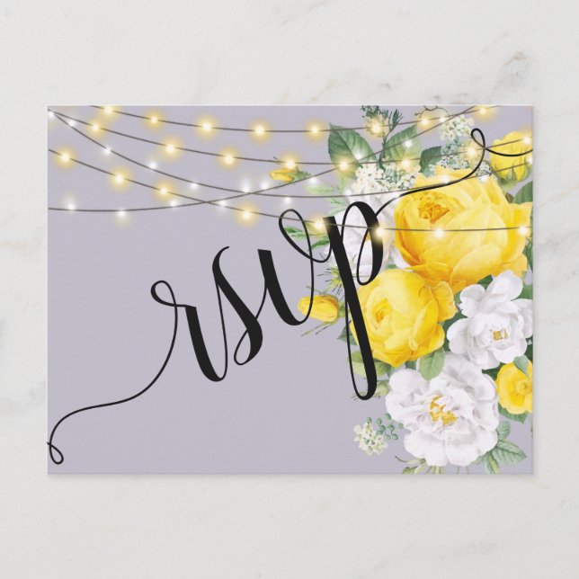 Elegant Rustic lights Yellow Flo RSVP Invitation   Postcard (Front)