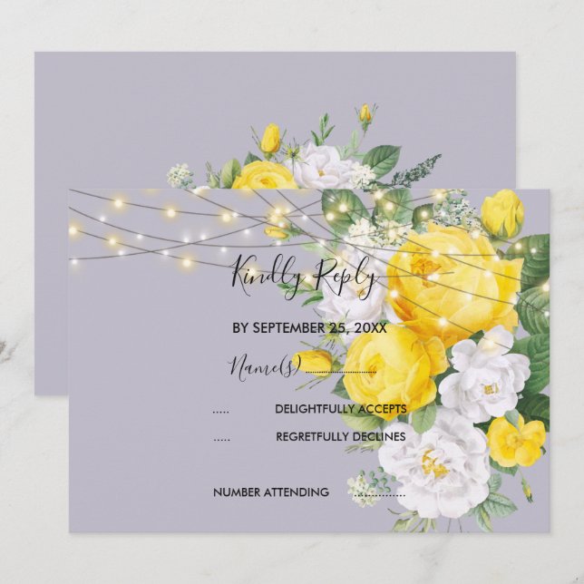Elegant Rustic lights Yellow Flora RSVP Invitation (Front/Back)