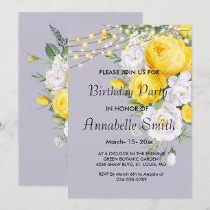 Elegant Rustic lights Yellow Floral Birthday Invitation