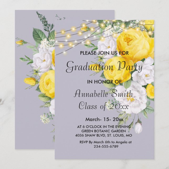 Elegant Rustic lights Yellow Graduation Invitation (Front/Back)