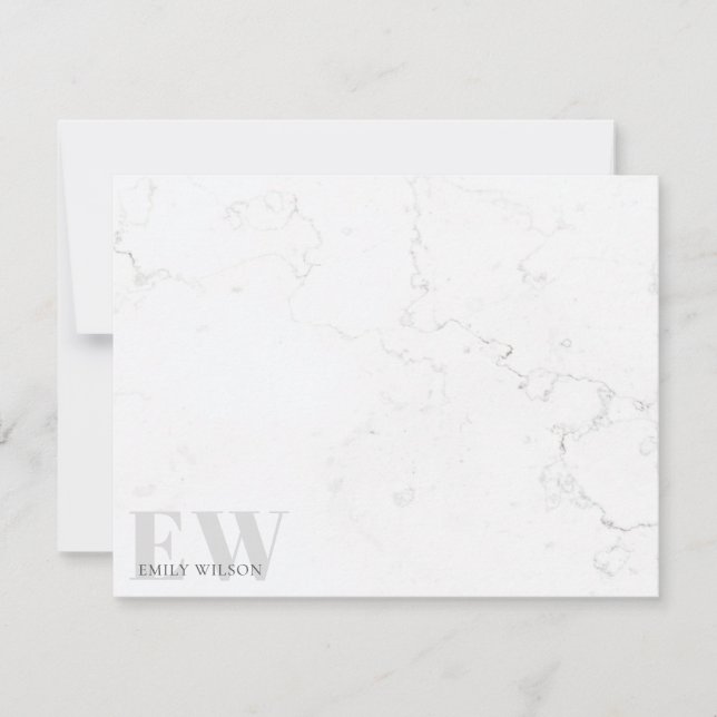 Elegant Rustic Marble Stone Grey Name Monogram Card (Front)