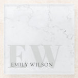 Elegant Rustic Marble Stone Ivory Grey Monogram Glass Coaster<br><div class="desc">If you need any further customisation please feel free to message me on yellowfebstudio@gmail.com.</div>