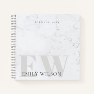 Elegant Rustic Marble Stone Ivory Grey Monogram Notebook