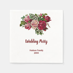 Elegant Rustic Maroon/Burgundy Rose Wedding Party  Napkin