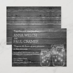 Elegant Rustic Mason Jar Lights B&W Wedding Card