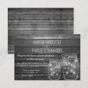 Elegant Rustic Mason Jar Lights B&W Wedding Card