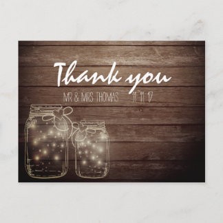 Elegant Rustic Mason Jar Lights Thank You Postcard