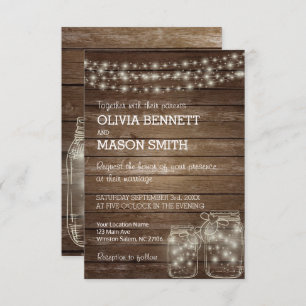 Elegant Rustic Mason Jar Lights Wedding Invitation