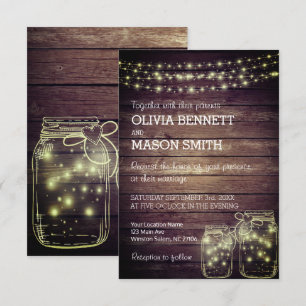 Elegant Rustic Mason Jar Lights Wedding Invitation