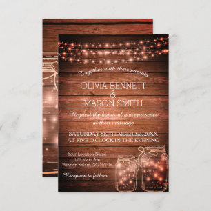 Elegant Rustic Mason Jar Lights Wedding Invitation