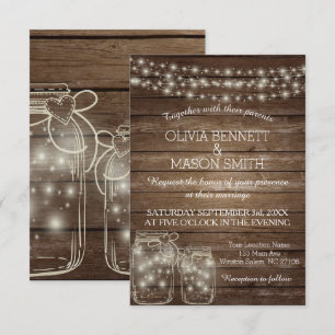 Elegant Rustic Mason Jar Lights Wedding Invitation