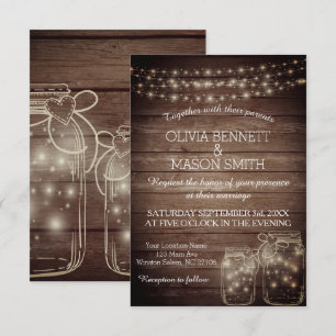 Elegant Rustic Mason Jar Lights Wedding Invitation