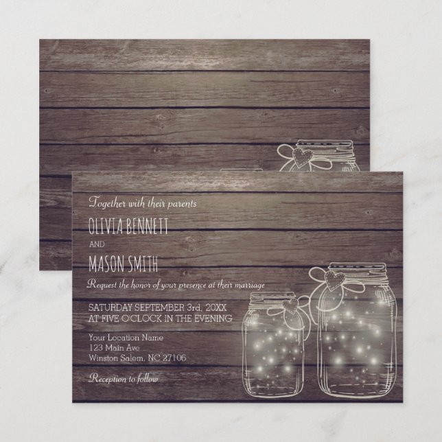Elegant Rustic Mason Jar Sangria Wedding Card (Front/Back)