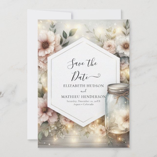 Elegant Rustic Mason Jar Wedding  Save The Date (Front)