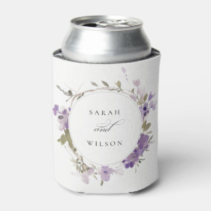 Elegant Rustic Meadow Lilac Floral Wreath Wedding Can Cooler