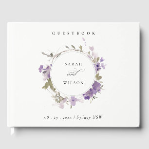 Elegant Rustic Meadow Lilac Floral Wreath Wedding Guest Book