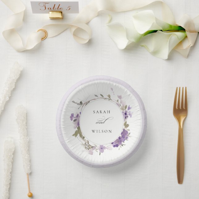 Elegant Rustic Meadow Lilac Floral Wreath Wedding Paper Plate (Wedding)