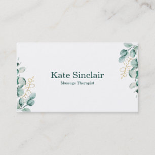 Elegant Rustic Minimal Greenery Massage Therapist Business Card