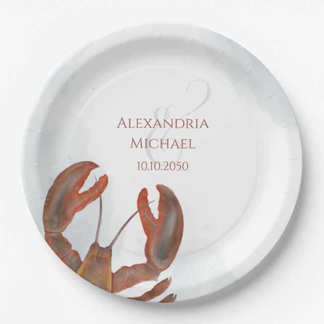 Elegant Rustic Modern Watercolor Lobster Party Paper Plate (Front)