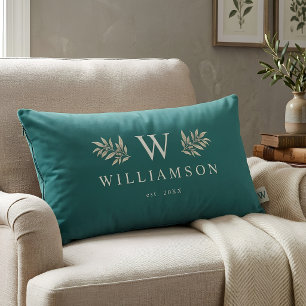 Elegant Rustic Monogram Custom Family Name Sage Lumbar Pillow