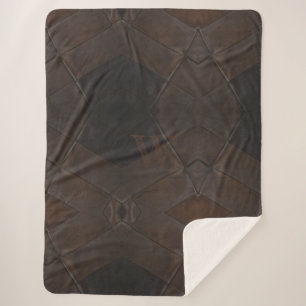 Elegant Rustic Monogrammed Brown Leather Sherpa Blanket