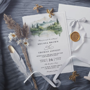 Elegant Rustic Mountain Budget QR Code Wedding Invitation