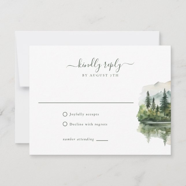 Elegant Rustic Mountain Landscape Wedding RSVP Card (Front)
