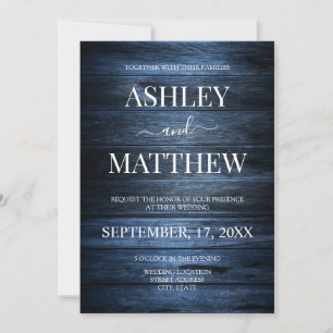 Elegant Rustic Navy Blue Country Wedding  Invitation