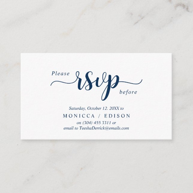 Elegant Rustic Navy Blue, Party RSVP, respond Enclosure Card (Front)
