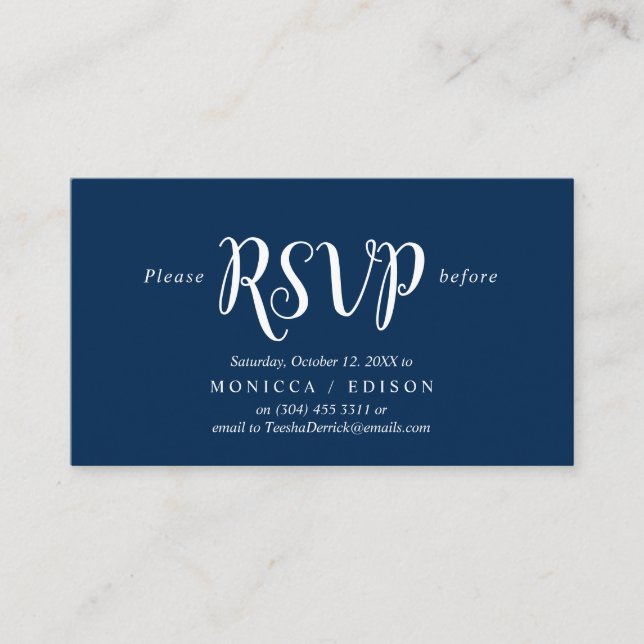 Elegant Rustic Navy Blue, Party RSVP, respond Enclosure Card (Front)