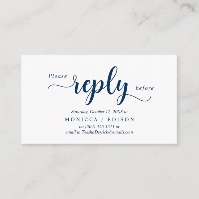 Elegant Rustic Navy Blue, Party RSVP, respond Enclosure Card (Front)