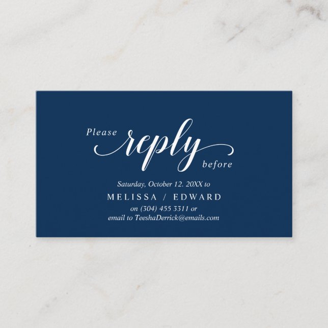 Elegant Rustic, Navy Blue, RSVP respond, Reply Enclosure Card (Front)