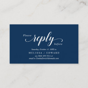 Elegant Rustic, Navy Blue, RSVP respond, Reply Enclosure Card