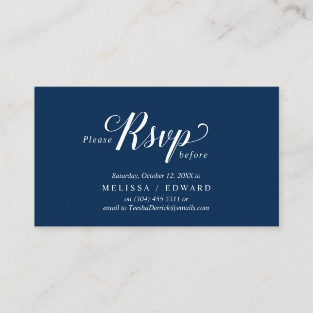 Elegant Rustic, Navy Blue, RSVP respond, Reply Enclosure Card (Front)