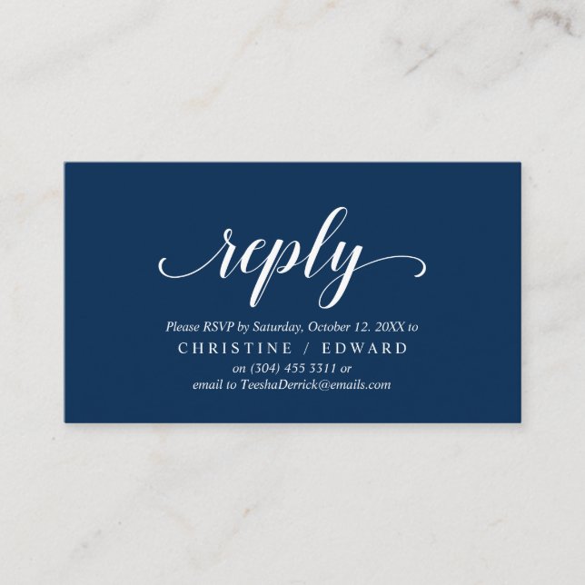 Elegant Rustic, Navy Blue, RSVP respond, Reply Enclosure Card (Front)