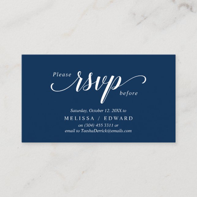 Elegant Rustic, Navy Blue, RSVP respond, Reply Enclosure Card (Front)