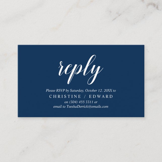 Elegant Rustic, Navy Blue, RSVP respond, Reply Enclosure Card (Front)