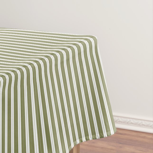 Elegant Rustic Olive Green French Small Stripes Tablecloth (In Situ)