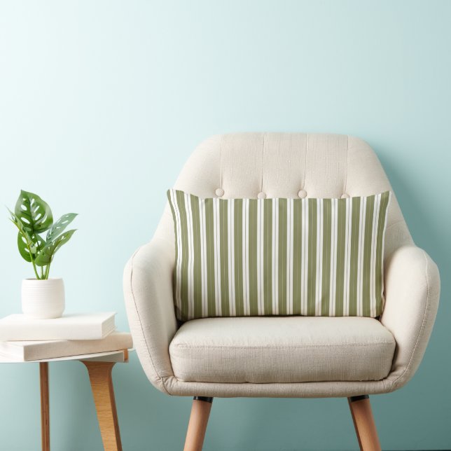 Elegant Rustic Olive Green French Ticking Stripe Lumbar Pillow (Chair)