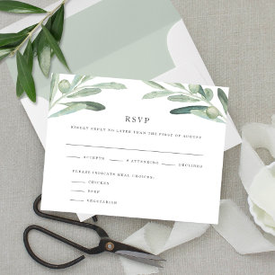 Elegant Rustic Olive Watercolor Wedding RSVP Card